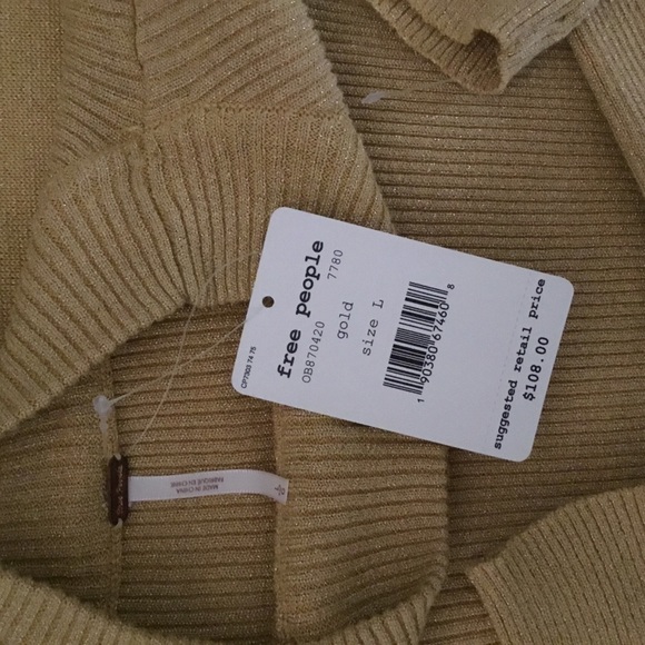 🌹6X HOST PICK🌹- FREE PEOPLE GOLD SPARKLE BELTED SWEATER DRESS/NWT/SZ L - Picture 9 of 9